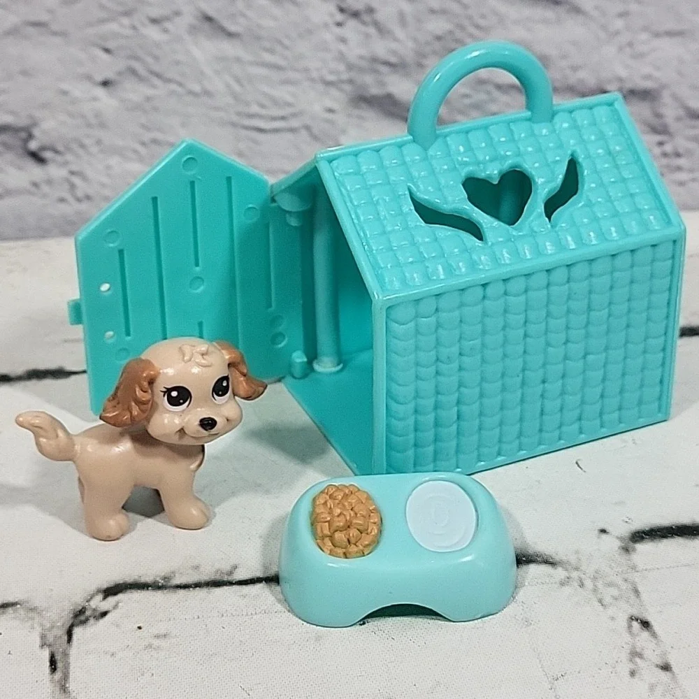 Vintage Dollhouse‎ Pet Puppy Dog With Dog House Food Water Dish Kid Kore 1994